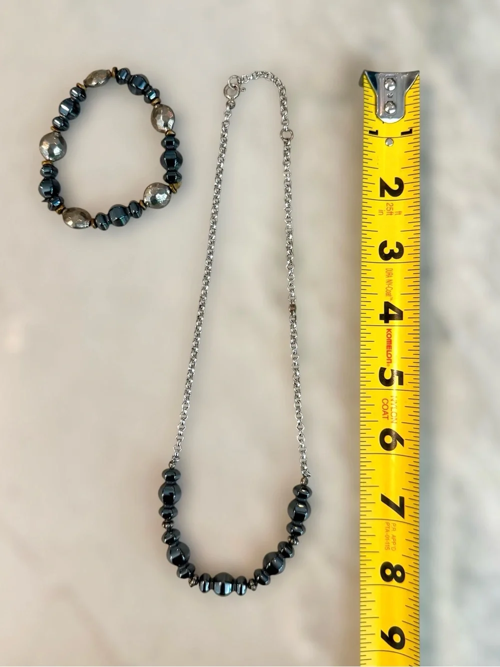 Handcrafted Hematite Bead Necklace and Bracelet Set